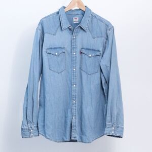 Levi's Chambray Denim Men's Blue Cotton Western Snap Button Down Shirt Size XL
